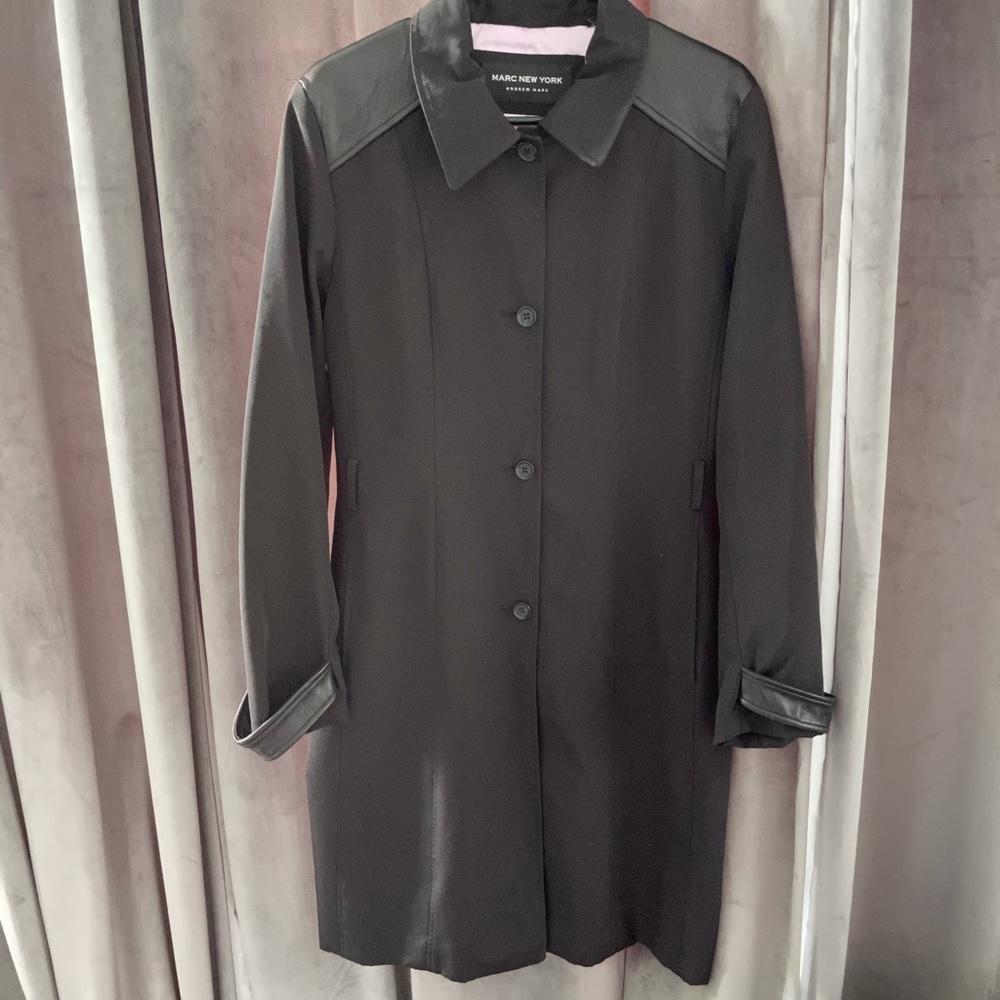 Marc New York. Black trench with leather detail